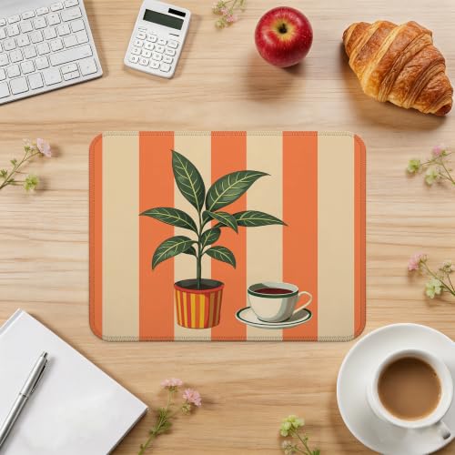 Striped Houseplant Tea Cup Mouse Pad Boho Desk Pad 9.5x7.9 Inch - color: Houseplant