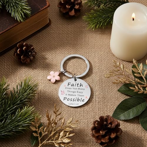 Bible Keyachain Christian Gifts for Women Cross Keychain Religious Gifts Bible Gift Faith Gift for Men - color: Faith Doesn't Make Things Easy