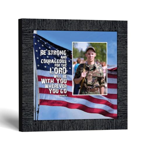 Be Strong and Courageous Military Picture Frames, Patriotic Wall Art - color: Charcoal, size: 8"L x 8"W