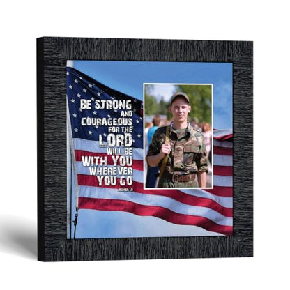 Be Strong and Courageous Military Picture Frames, Patriotic Wall Art - color: Charcoal, size: 8"L x 8"W