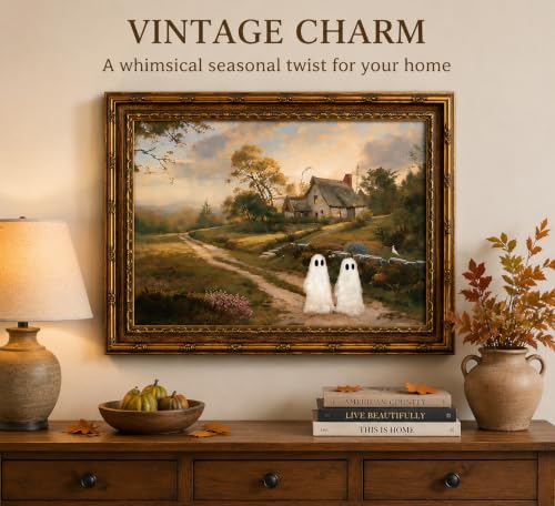 FTHMTN Vintage Gold Framed Halloween Wall Art,Cute Ghosts Canvas 12x16 inch - color: Ghosts, size: 16"L x 12"W