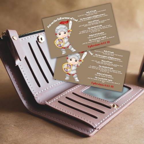 Lashicorn Full Armour of God Bible Verse Wallet Cards 30pk 3.5x2” Pocket Hand Out Sword and Shield Minimalist Ephesians 6:14-18 Knight Templar