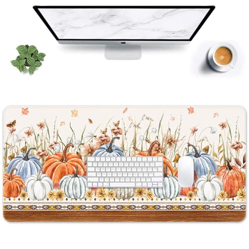Britimes Large Mouse Pad, Mouse Pad, 31.5 x 15.7 Inch, Fall Pumpkin Blue - color: Fall Blue Orange Pumpkin