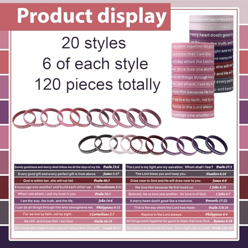 Estune 120 Pcs Bible Verses Bracelets Motivational Quote Rubber Wristbands Christian Religious Silicone Bracelet Inspirational Silicone Wristbands for Unisex Men Women Party (Pink Color) - color: Pink Color