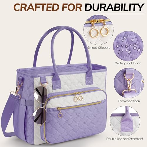 Large Bible Bag with Bible Cover Case for Women,Color-Blocking Quilted Church Tote Bag with Shoulder Strap, Christian Gifts for Women(Purple) - color: Beige/Purple