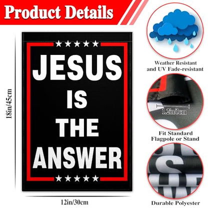 Jesus is The Answer Garden Flag for Outside 12x18 Inch 3 ply Double Sided Jesus American Christian Faith Garden Flag for Outdoor Indoor House Yard Patriotic Decor