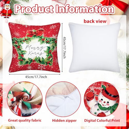 FuWeave 6 Set Vintage Christmas Pillow Cover 18 x 18 Inch Santa Pillow Case - style: Vintage
