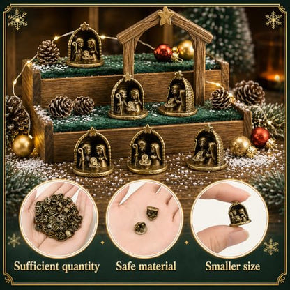 Civaner 50 Pcs Mini Brass Color Nativity Scene Figurines, Tiny Jesus Family - style: Jesus Family