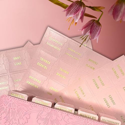Bible Tabs for Women & Men Pink – 80 Gold Foil (66+14 Blank) - color: Pink