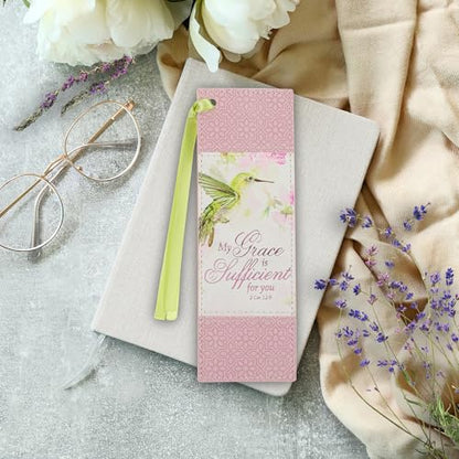 Christian Art Gifts Faux Leather Scripture Bookmark: Grace is Sufficient - color: Pink - Grace