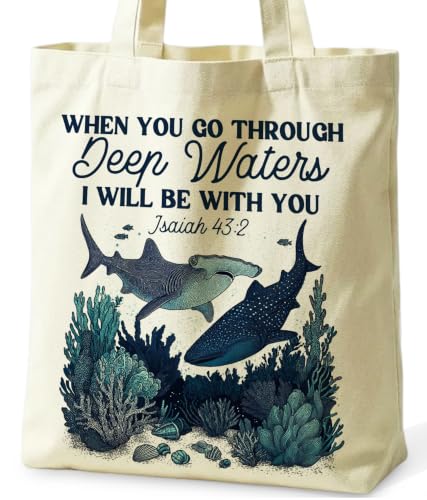 Christian Bible Verse Tote Bag for Women Faith Church - color: Shark