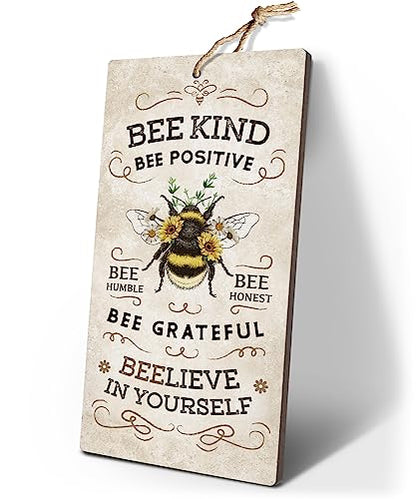 YZEXEZY Bee Kind Wood Sign12"x6" Hive Rules Plaque Inspirational Bee Quotes Wall Art for Home Room Bee Lover Gifts - style: Bee Hive Rules