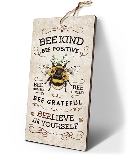 YZEXEZY Bee Kind Wood Sign12"x6" Hive Rules Plaque Inspirational Bee Quotes Wall Art for Home Room Bee Lover Gifts - style: Bee Hive Rules
