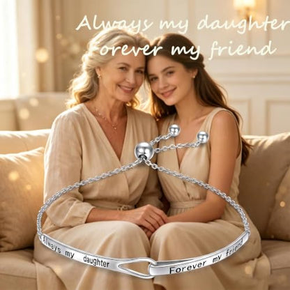 Sterling Silver Engraved Inspirational Adjustable Infinity Bracelet Graduation Gift for Mother Sister Best Friend Jewelry for Women - style: Always my daughter forever my friend