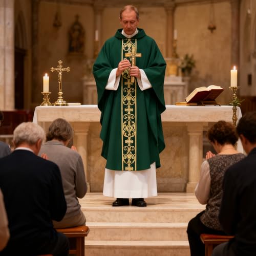 Clergy Vestments Chasuble Cross Robe Priest Cloak Church Mass - color: Green