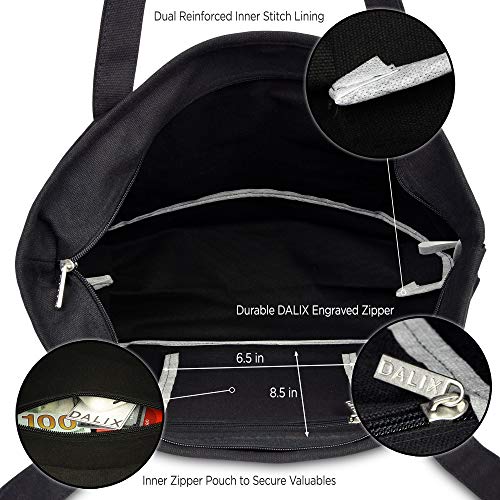 DALIX 20" Solid Color Cotton Canvas Shopping Tote Bag in Black - color: Black