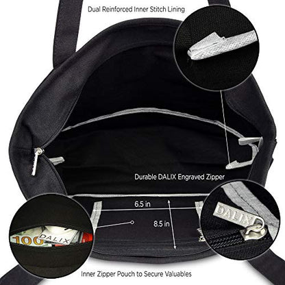 DALIX 20" Solid Color Cotton Canvas Shopping Tote Bag in Black - color: Black
