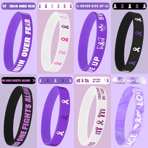 JUNEBRUSHS 42pcs Purple Ribbon Awareness Accessories Silicone Bracelets - style: Purple Ribbon Awareness Style