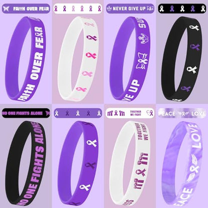 JUNEBRUSHS 42pcs Purple Ribbon Awareness Accessories Silicone Bracelets - style: Purple Ribbon Awareness Style