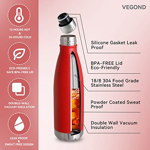VEGOND 17oz Stainless Steel Water Bottles Bulk, Reusable Metal Sports Water Bottle Keeps Drink Hot and Cold, BPA Free Double Wall Vacuum Cola Shape Insulated Water Bottles for Camping Gym, 4 Pack - color: Wine red-, size: 17oz-4 Packs