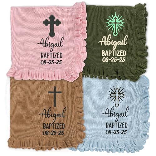 IZI POD Personalized Knit Baby Blanket, Embroidered Name Nursery Blanket, Cotton Knit Stroller Blankets, Gift for Baby, Birthday - Style 12 - color: Custom 12