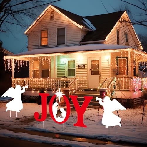 5 Pcs Joy Nativity Scene Decorations, Religious Xmas Yard Sign with Stake, Angels Christmas Decorations for Home Gatherings, Festival Celebrations, Wedding Decor