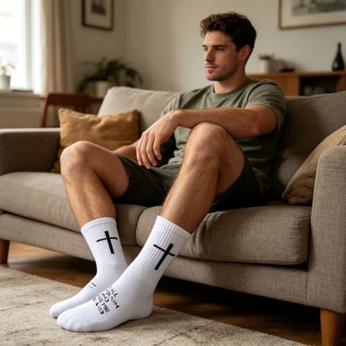 6 Pairs Christian Cross Socks Prayer Stockings with Bible Verse for Church & Daily Wear Christian Gift for Christmas - color: Philippians 4:13 - White