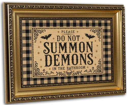 Gold Framed Please Do Not Summon Demons In The Bathroom Wall Art 9X11 in - color: Gothic Bathroom 1, size: 11"L x 9"W