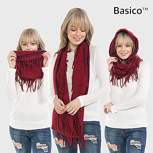 BASICO Fall Winter Scarfs for Women Plaid Infinity Scarf for Cold Weather Circle Loop Scarves - color: Plain Burgundy