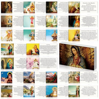 Motiskyy 120 Pcs Spanish Catholic Prayer Card with Saint and Prayer - style: Spanish Classic Style Horizontal Print