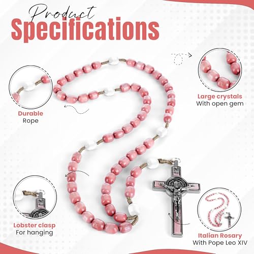 SANCTUM VERITAS Catholic Rosary Necklace | Large Italian Prayer Beads Gift - style: Soft Pink