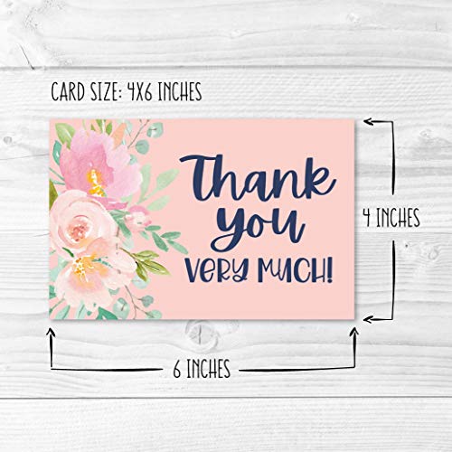 24 Bulk Thank You Cards with Envelopes Blank Cute Thank You Notes - color: Floral Navy 2 24 pcs