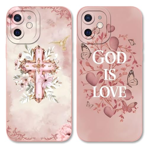 2 Pack Bible Verse Phone Case for iPhone 12 mini 5.4", Jesus God is Love Flower Butterfly Pattern Aesthetic Design Cases Soft Silicone TPU Slim Shockproof Protective Bumper Phone Cover for Women - color: Cross, size: for iPhone 12 mini