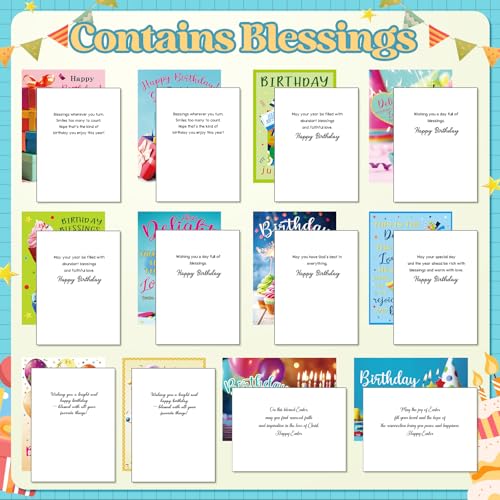 Gersoniel 24 Pack Religious Christian Birthday Cards Bulk,Bright Style - style: Bright Style
