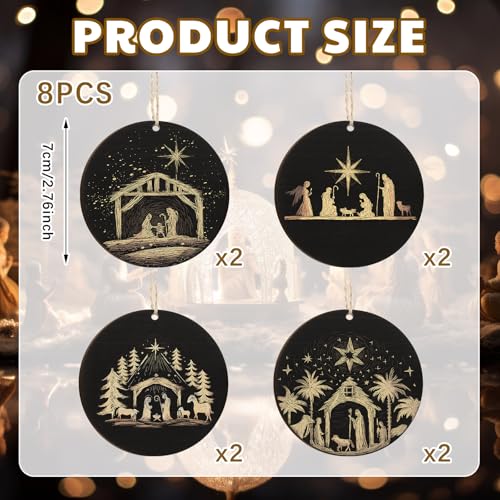 Thyle 8 Pcs Nativity Ornaments for Christmas Tree, 2.8" Wooden Religious