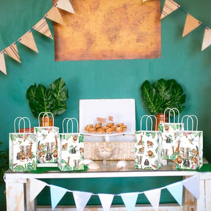 24Pcs Jungle Birthday Party Favor Bags Safari Animals Themed Party Decorations Jungle Wild Theme Treat Bags Zoo Animals Gift Goodie Bag for Forest Wildlife Animal Gold Safari Zoo Birthday Supplies