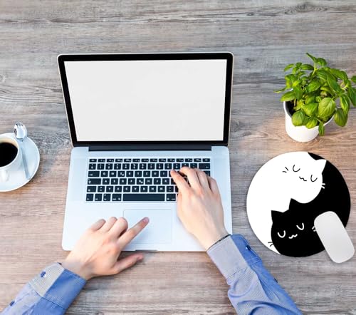 Black White Cat Round Mouse Pad,Non-Slip Rubber Base Wireless Gaming MousePads for Computers Laptop Office,Cute Mouse Pads with Designs for Women Men 7.9×7.9×0.12 inches - color: Black White Cat