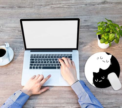 Black White Cat Round Mouse Pad,Non-Slip Rubber Base Wireless Gaming MousePads for Computers Laptop Office,Cute Mouse Pads with Designs for Women Men 7.9×7.9×0.12 inches - color: Black White Cat