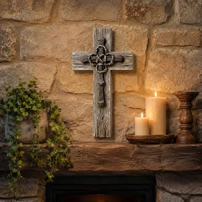 Comfy Hour 13 Inch Wall Cross, Rustic Faux Wood Decor