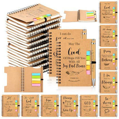 150 Pcs/50 Set Christian Gift Bulk Include Spiral Notebook Bible Ballpoint Pen Note Strip Prayer Journal for Women Religious Gift for Back to School Classroom Church Member Staff Coworker Teacher