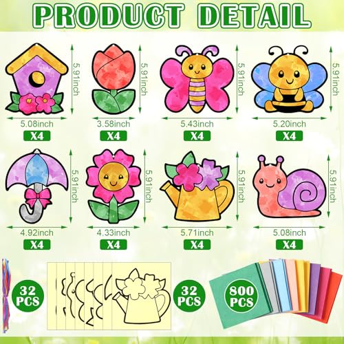 Motipuns 32 Pcs Spring Suncatcher Craft Kit, DIY Glass Effect Ornaments - style: Spring