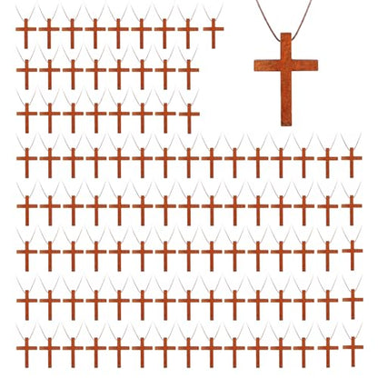 Wood Cross Necklace Bulk Set, Wooden Cross Pendant with Cord - color: 100 Pcs