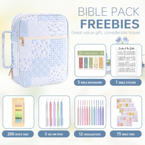 Bible Bag Cover Case for Women Study Supplies Kit Church Book Holder - color: Blue Patchwork