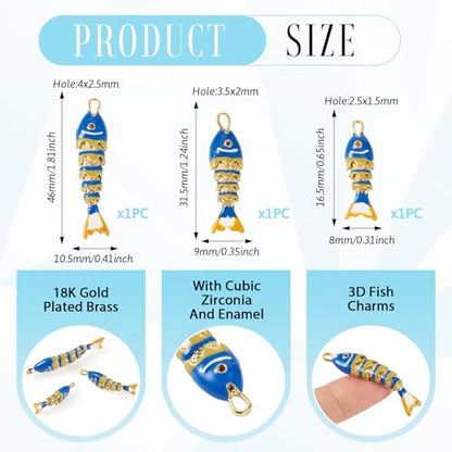 Craftdady Enamel Koi Fish Charms Long-Lasting Plated CZ Sea Ocean Life Animals Pendants 18K Gold Plated Goldfish Charms for Jewelry Making Bracelets Earrings - color: Dark Blue