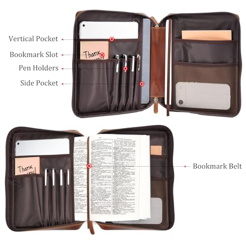 Polare Cowhide Leather Bible Cover Church Bag Bible Protective Book Holder Carrying Case Folder Organizer Portfolio (Brown) - style: Brown