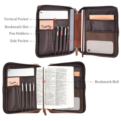 Polare Cowhide Leather Bible Cover Church Bag Bible Protective Book Holder Carrying Case Folder Organizer Portfolio (Brown) - style: Brown