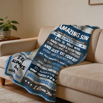 Christian Blanket for Son, Religious Inspirational Gift for Son Teen Boys, Catholic Spiritual Baptism Blanket, Soft Cozy Fleece Blanket for Christmas Birthday Graduation - color: To My Son (Blue)