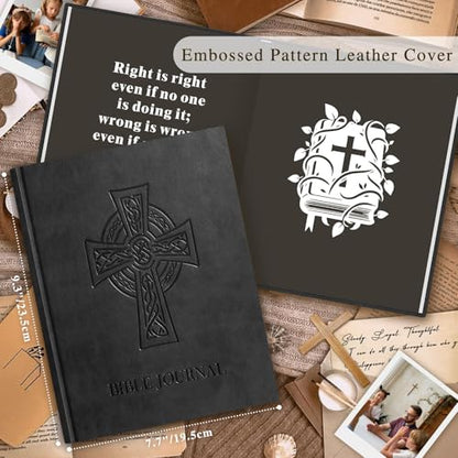 Lanpn Christian Bible Prayer Journal for Men, 91 Days Daily Devotional Journals, Bible Study Notebook with Scripture Verse for Church Pray Notes, Religious Faith Gifts, Black Leather Hardcover - color: Black