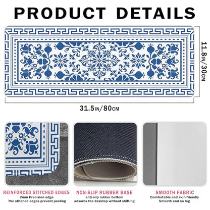 Blue Flroal Desk Mat, Blue and White Mouse Pad for Desktop 31.5x11.8 - color: Blue and White Chinoiserie, size: 31.5L x 11.8W inches