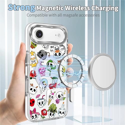 for iPhone 17 Air Case [Compatible with Magsafe],Girls Women Clear Magnetic Case Silicone Shockproof Protective Cover with Pattern Aesthetics Skull Skeleton - color: Aesthetics Skull Skeleton, size: iPhone 17 Air